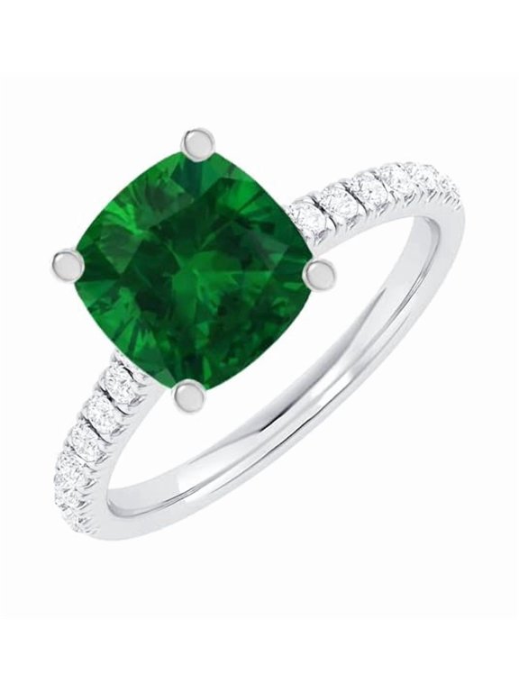1 to 5.5 Carat Cushion Platinum Natural Gemstone and Diamond Engagement Ring (AAAA Heirloom Quality) Emerald 1 Carat Size-5