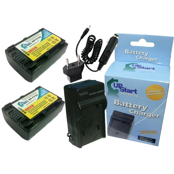 2x Pack - Sony DCR-HC20 Battery   Charger with Car & EU Adapters - Replacement for Sony NP-FV50 Digital Camera Battery and Charger (1050mAh, 7.2V, Lithium-Ion)