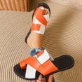 thumbnail image 3 of Flip Flops for Women Color Block Strappy Flat Sandals Lightweight Casual Slip on Summer Beach Shoes Orange Size 7.5, 3 of 7