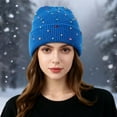 thumbnail image 2 of AWZXDE Beanie Hats For Women Colorful Beaded Knitted Cap Versatile Style Warm For Autumn And Winter Sky Blue, 2 of 4
