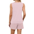 thumbnail image 4 of Two Piece Sets for Women Going Out Casual Stripe and Plaid Pattern Summer Airport Travel Outfits Casual Summer Loungewear Shorts Sets, 4 of 8