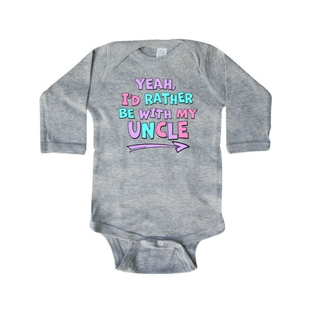 

Inktastic Yeah I d Rather be with My Uncle in Pink Blue and Purple Gift Baby Boy or Baby Girl Long Sleeve Bodysuit