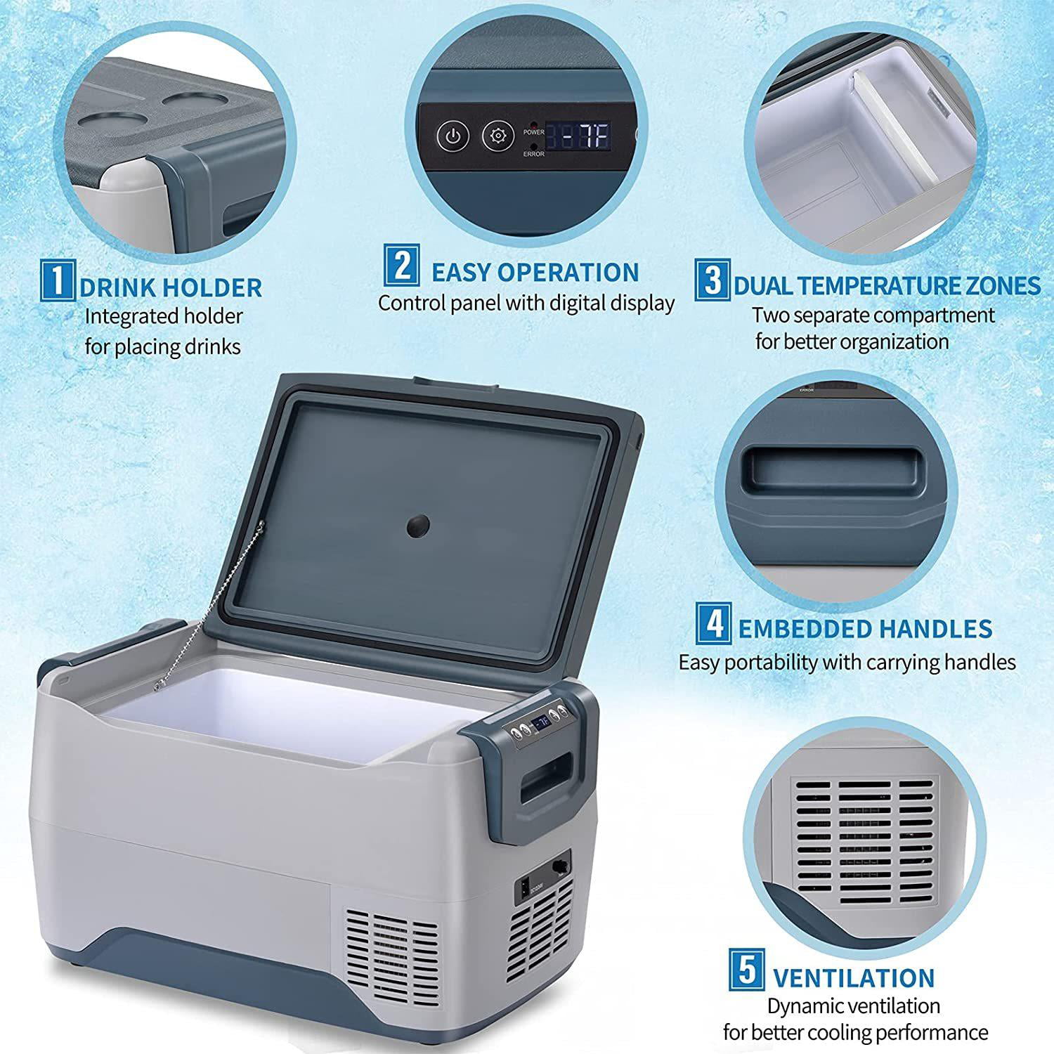 Afoxsos 37 qt. 12/24-Volt DC Portable Freezer Cooler Car Chest Cooler Compressor Freezer with Travel Refrigerator for Outdoor, Blue & Grey