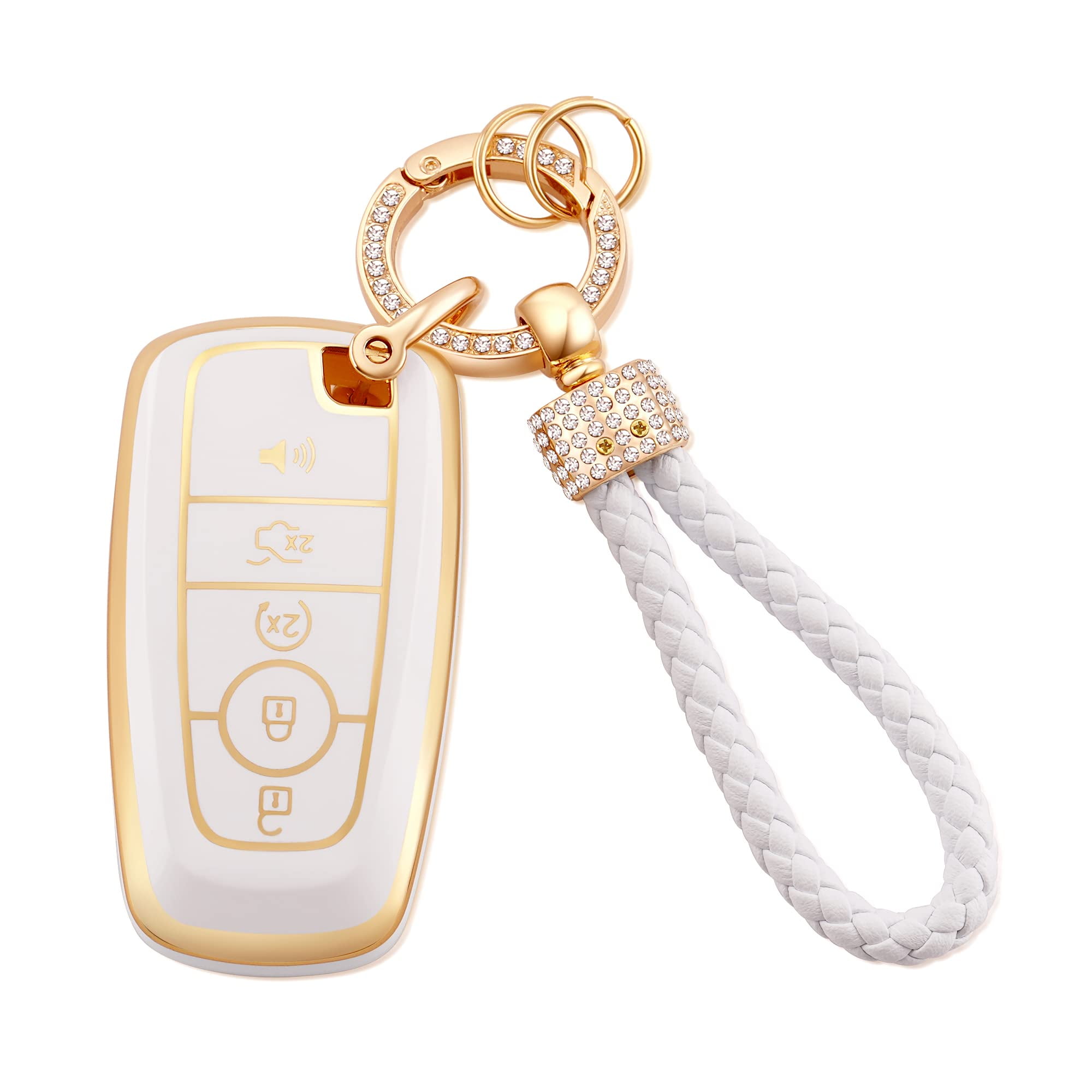 EKALA for Ford Key Fob Cover with Keychain Lanyard, 5 Buttons Soft TPU Keys  Shells Girly White Key Fob Cover Compatible with Ford Explorer Fusion  Mustang F150 Edge Escape Expedition Lincoln( 