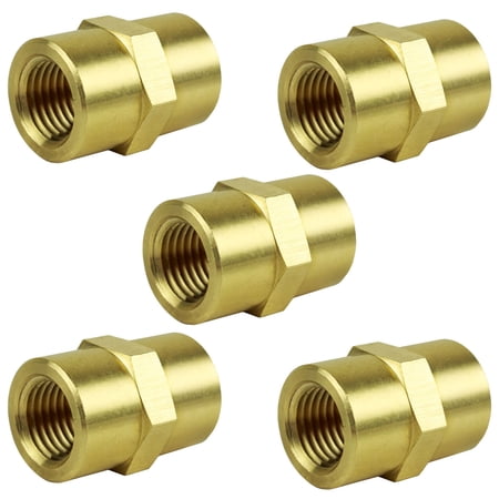 Five 1/4 NPT Female Solid Brass Pipe Unions Adapter Fitting WOG Solid Connector