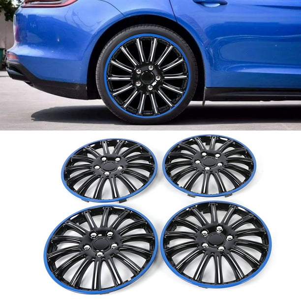Qiilu capuchon de roue accessoires de voiture 15in enjoliveur de roue à  encliqueter sur les capuchons de moyeu noir + bleu adapté pour les  enjoliveurs de pneus et d'acier R15 
