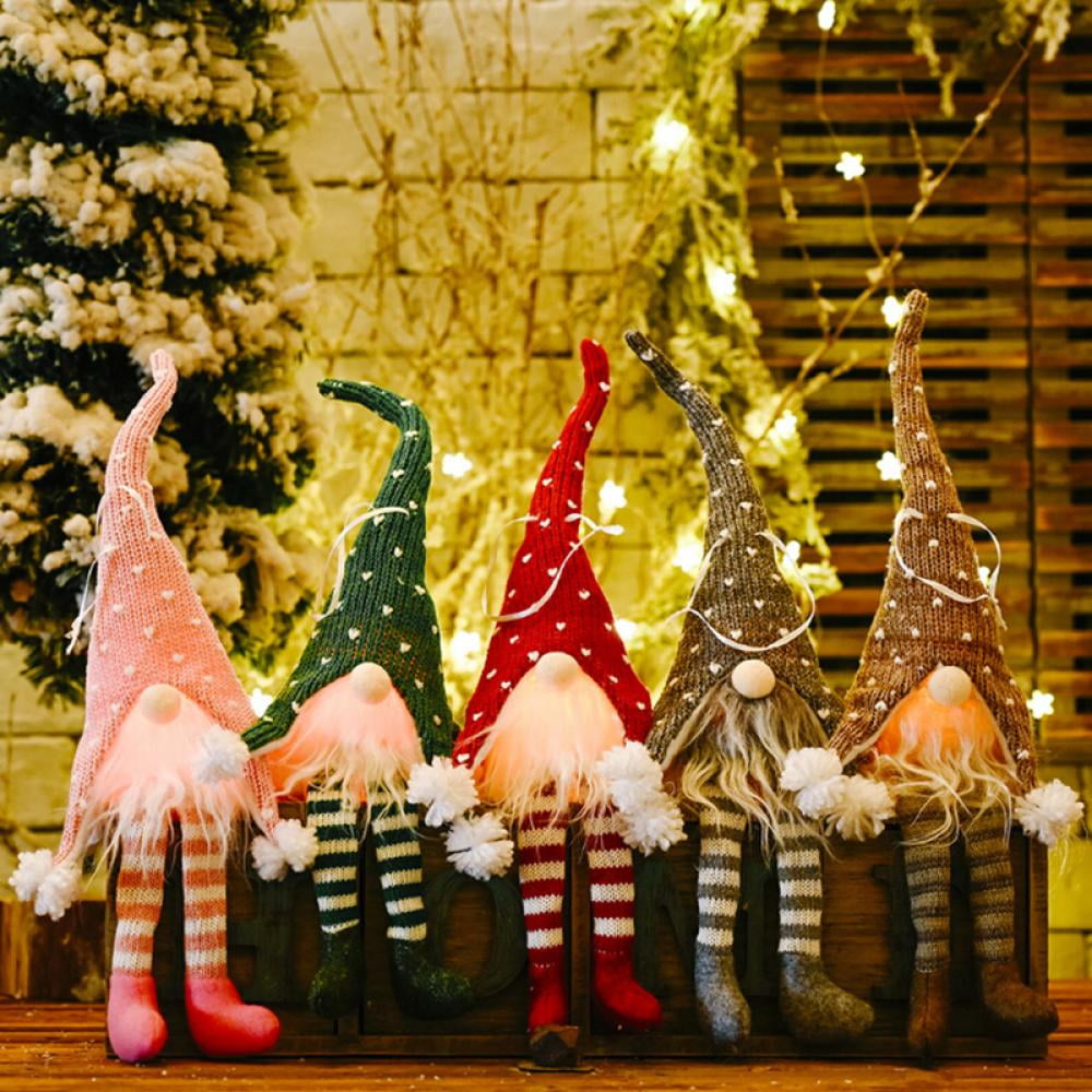 Handmade Swedish Tomte Gnomes Plush Scandinavian Santa Elf Lighted Table Home Decor Ornaments Set of 4 Gnome Christmas Hanging Ornaments with LED Lights Christmas Tree Hanging Decoration 
