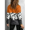 thumbnail image 3 of Women's Orange Turtleneck Splicing Chunky Knit Pullover Sweater, 3 of 19