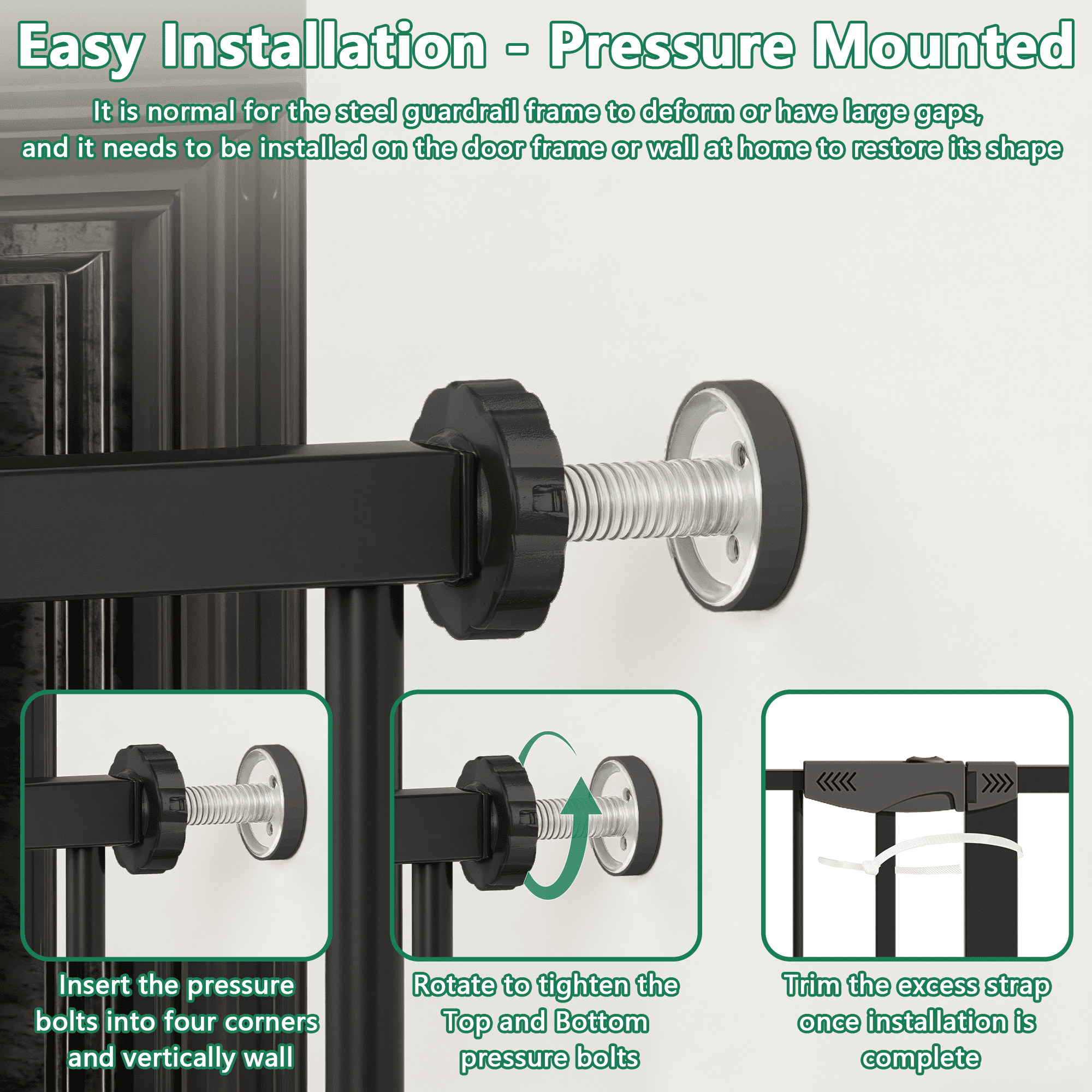 Metal Baby Gate with Cat Door for Stairs and Doorways, Pressure Mounted Safety Gate with Double Lock, No Tools Needed for Kids and Pets, Black