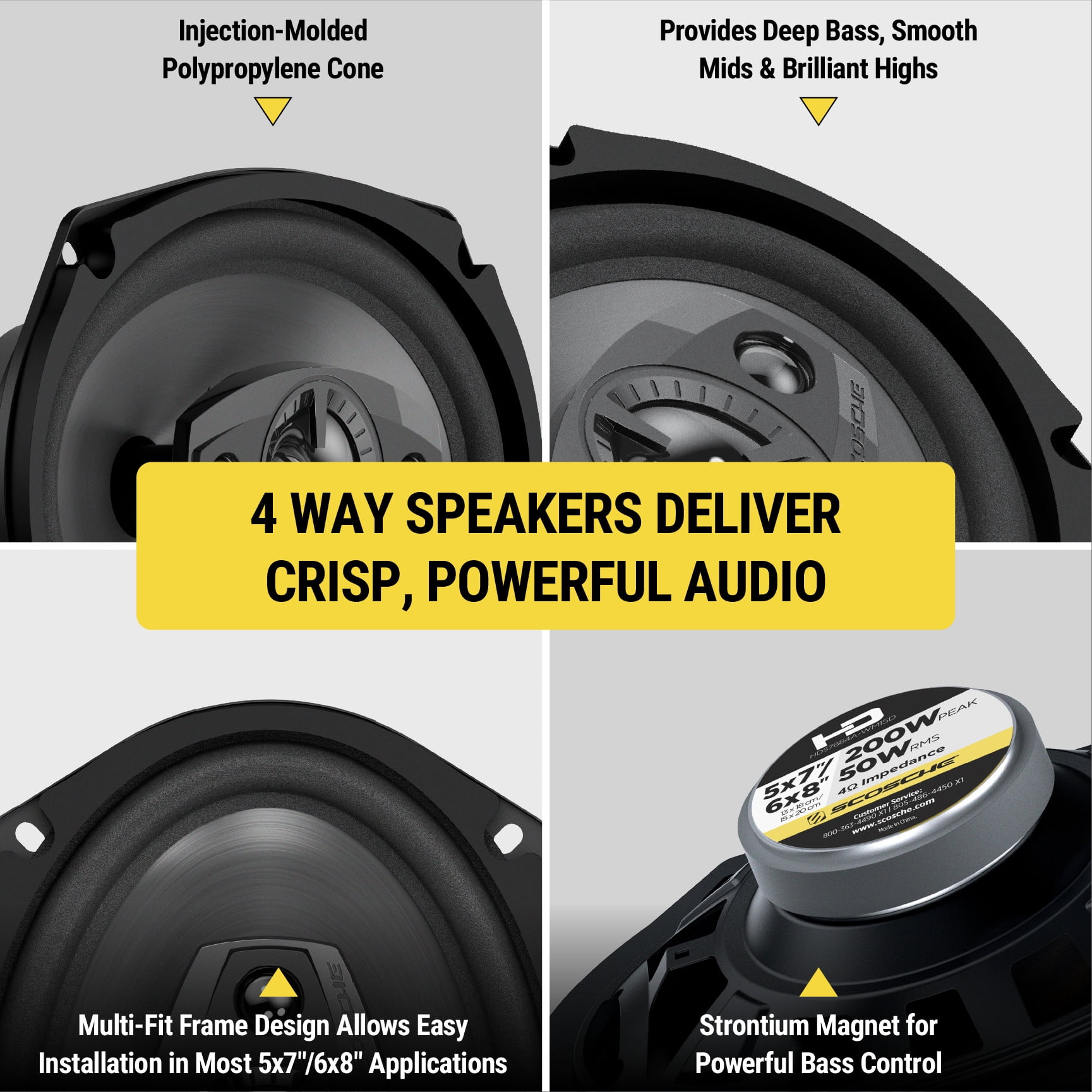 Scosche, Car Speakers, 4-Inch 4-Way, 120W Peak Power - Walmart.com