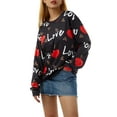 thumbnail image 6 of Women Valentine\'s Day Casual Sweatshirt Long Sleeve Round Neck Love Heart Letter Print Loose Autumn Novelty 2022 Pullover Tops (Black Red Heart, X-Large), 6 of 9