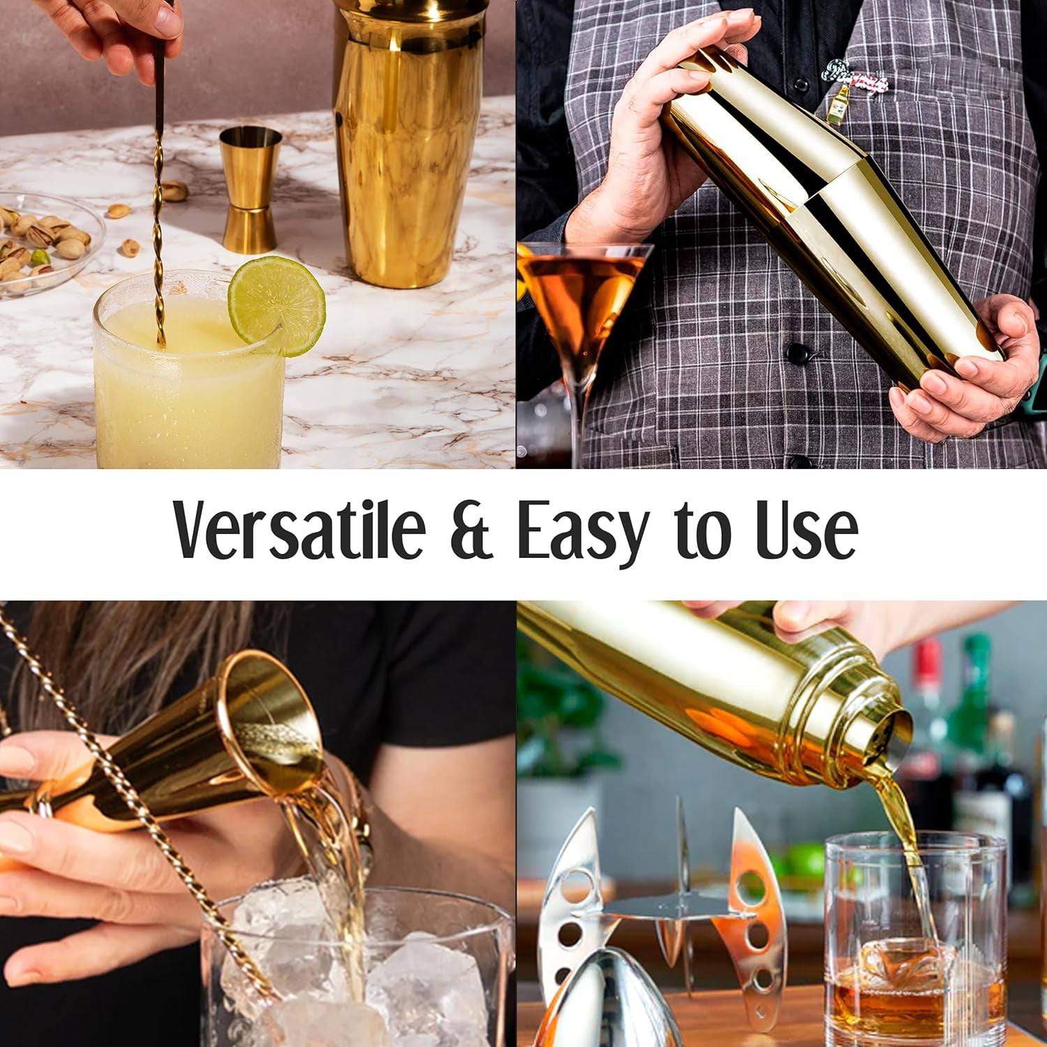 Ensemble Shaker à Cocktail En Bambou - Kit Barman Complet Avec Accessoires Pour Cocktails Maison