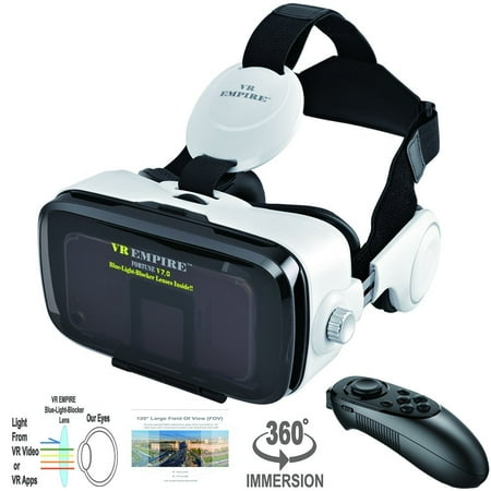 VR Headset Virtual Reality Headset 3D Glasses with 120°FOV, Anti-Blue-Light Lenses, Stereo Headset, for All Smartphones with Length Below 6.3 inch Such as iPhone & Samsung HTC HP LG (Best Samsung Vr Games)
