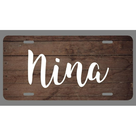 Nina Name Wood Style License Plate Tag Vanity Novelty Metal | UV Printed Metal | 6-Inches By 12-Inches | Car Truck RV Trailer Wall Shop Man Cave | NP280