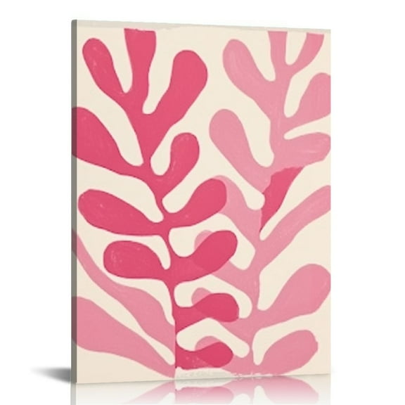 COMIO  Canvas Wall Decor,Framed Matisse Pink Wall Art for Living Room,Abstract Matisse Wall Art Exhibition Posters Minimalist Wood Art Wall Decor Aesthetic, Poster for Bedroom,Bathroom