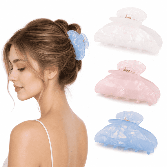 3Pcs Acrylic Claw Clips for Women, Medium Sized Iridescent Hair Accessories for Thick Thin Cute Trendy Non Slip Jaw Clamp Set
