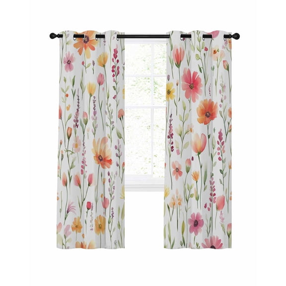 Flower Blackout Curtains 54 Inches Long for Bedroom, Eucalyptus Plant Garden Red Floral Watercolor Thermal Insulated Room Darkening Black Out Window Curtain Panels Grommet Drapes for Living Room