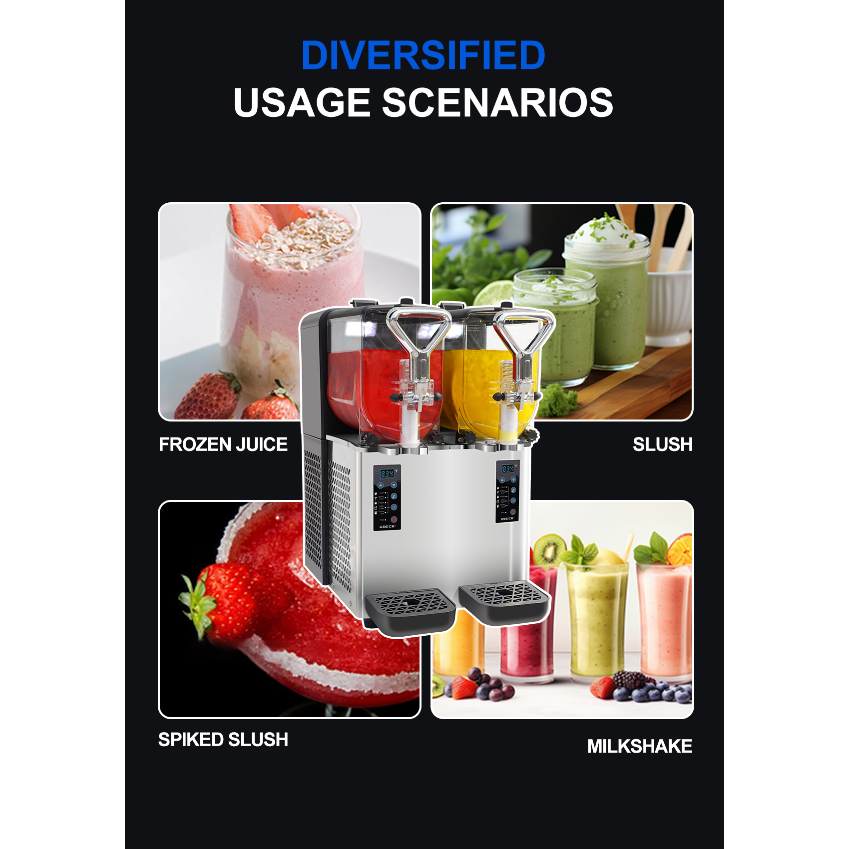 GSEICE 2Tank 1.6 Gal Commercial Slushie Machine for Bar Restaurant, Slushy Machine for Slush Margaritas Daiquiri and Frozen Drinks, 110V Stainless Steel Frozen Drink Maker for Home, Outdoor Parties
