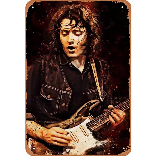 Placa Metal Vintage Pintura Hierro Rectangular Cantante Rory Gallagher 20x30cm