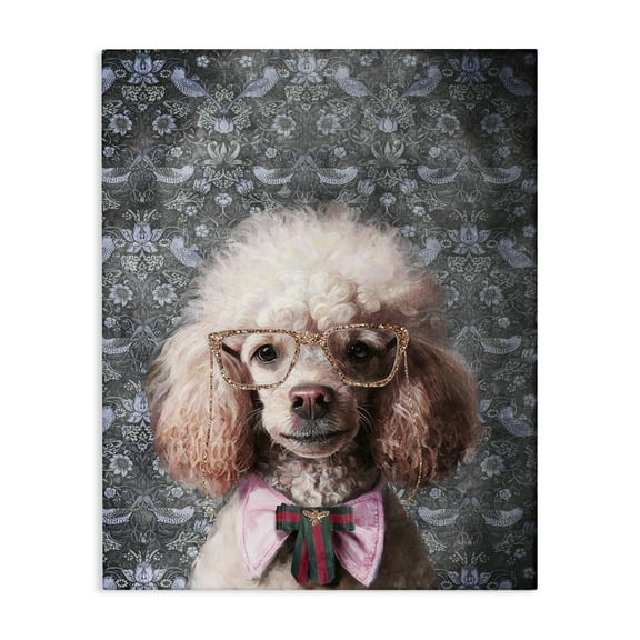 Stupell Industries Glam Poodle on Florals Novelty & Humor Painting Wrapped Canvas Art Print Wall Art, 16 x 20