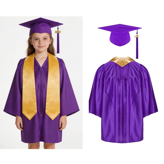 Child Graduation Gown Kindergarten Graduation Cap and Gown Preschool Purple Graduation Cap and Gown for Kids Grad Party 4-5 Years