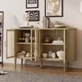 thumbnail image 2 of Buffet Cabinet with 4 Glass Doors, Modern Sideboard Kitchen Cabinet with Adjustable Shelves and Curved Tabletop, 60" Coffee Bar Cabinet Table for Kitchen, Natural, 2 of 7