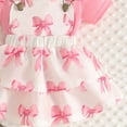thumbnail image 6 of Wxirdiow Dresses Baby Girl Newborn Baby Girl Clothes Bow Print Short Sleeve Tops Suspender Skirt with Headband Summer Outfits Pink Size,9-12 Months, 6 of 6