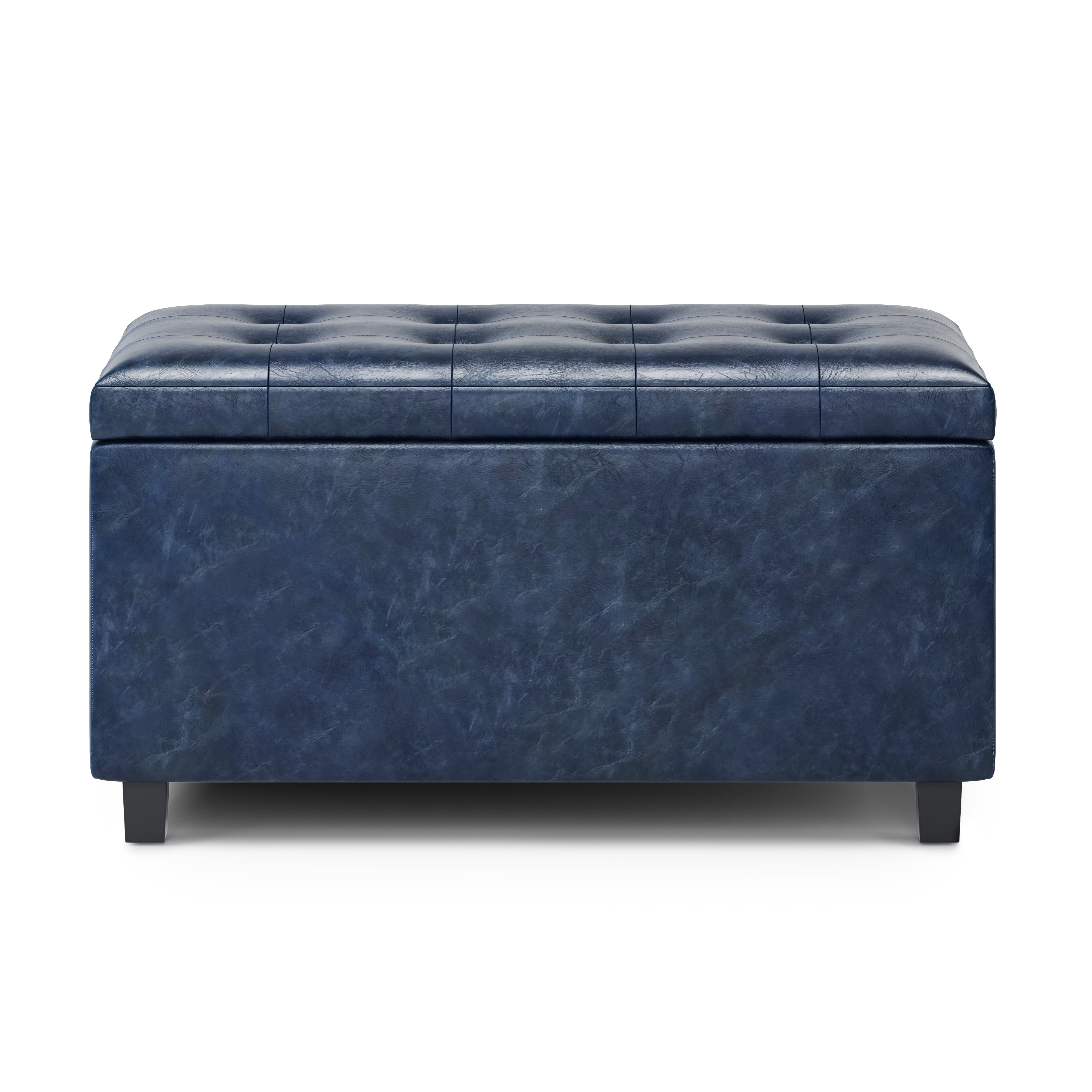Cosmopolitan 34 in.W Contemporary Storage Ottoman in Denim Blue Faux Leather