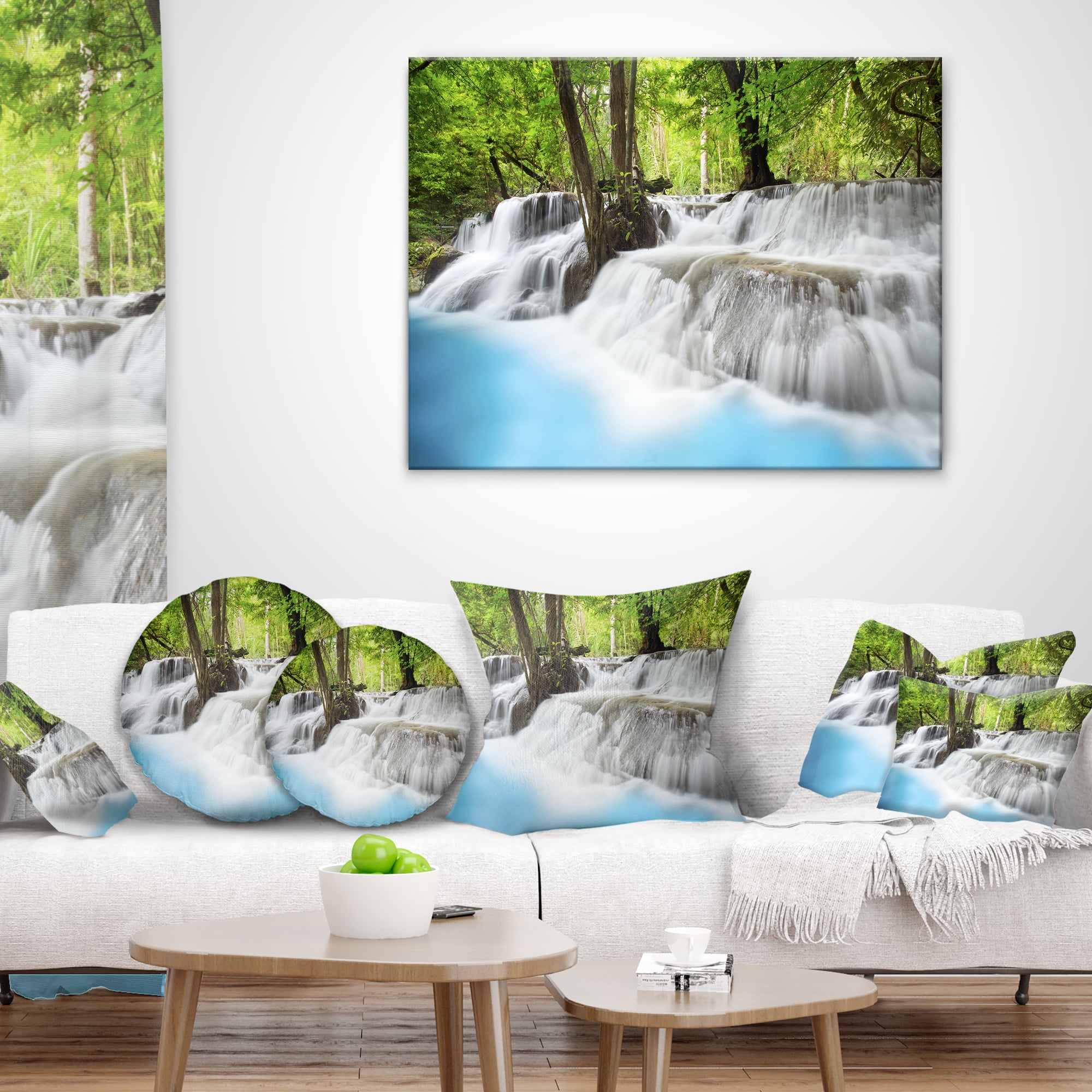 Designart Erawan Waterfall - Photography Throw Pillow - 18x18