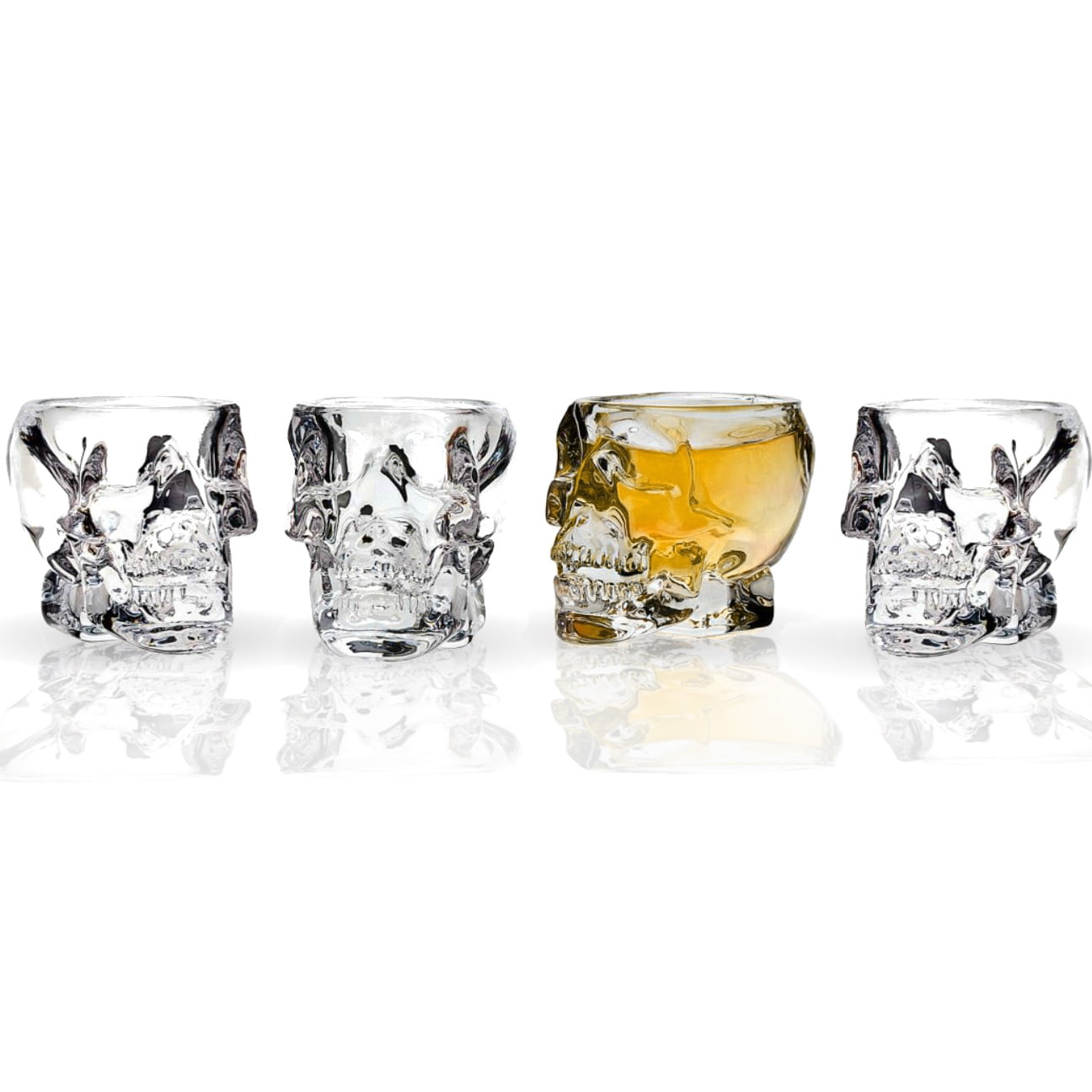 Set of 4 Klikel Skull Head 3D Clear Crystal 2 Oz Whiskey Liquor Vodka Shot Glasses Shooters Barware 