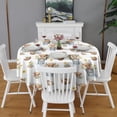 thumbnail image 2 of White Highland Cow Bucket Flower Pattern Round Tablecloth 60"x60",Wrinkle Wipeable Table Cloth for Kitchen Dining Room Picnic Patio Party, 2 of 6