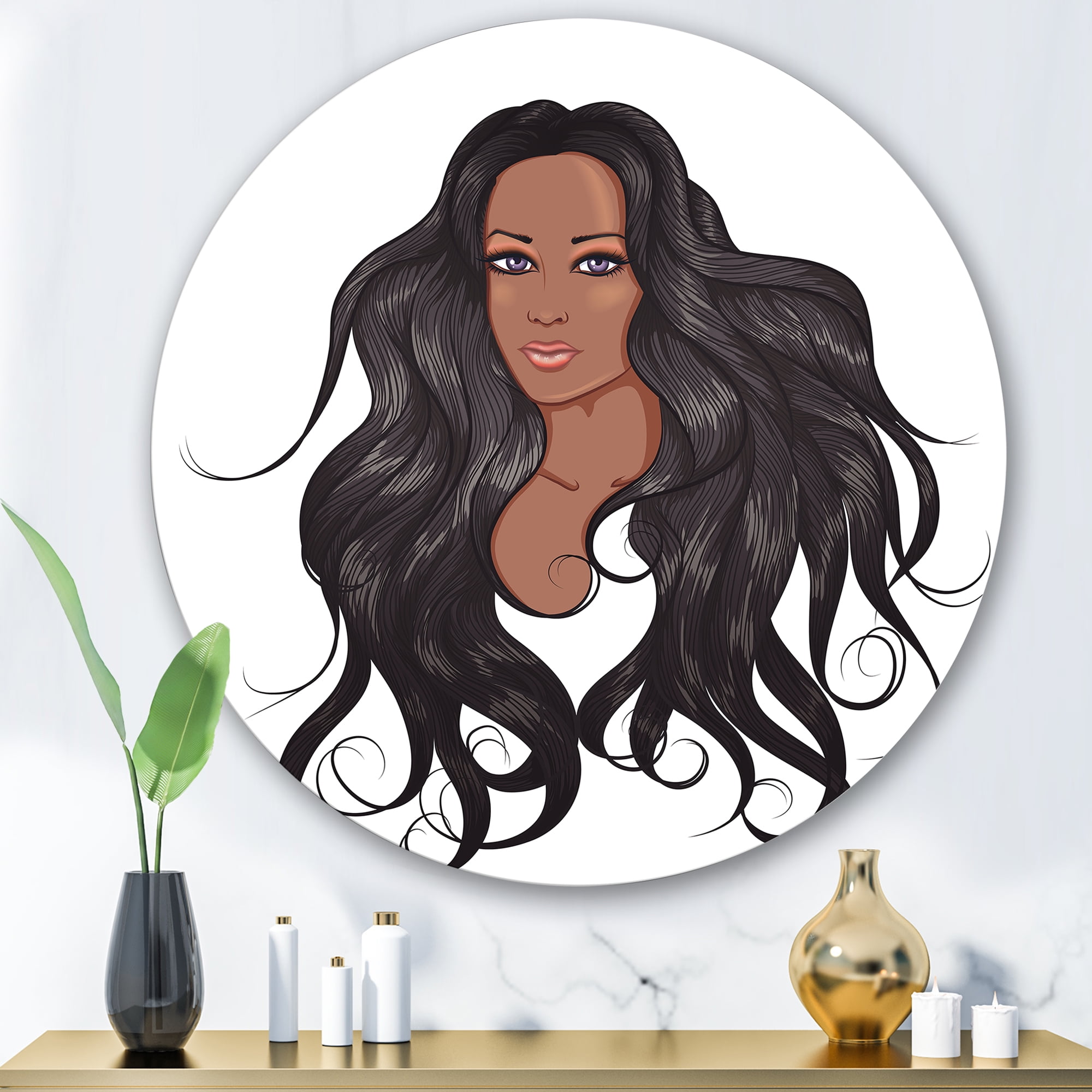 Designart 'Portrait Of Afro American Woman XV' Modern Circle Metal Wall Art 29x29 - Disc of 29