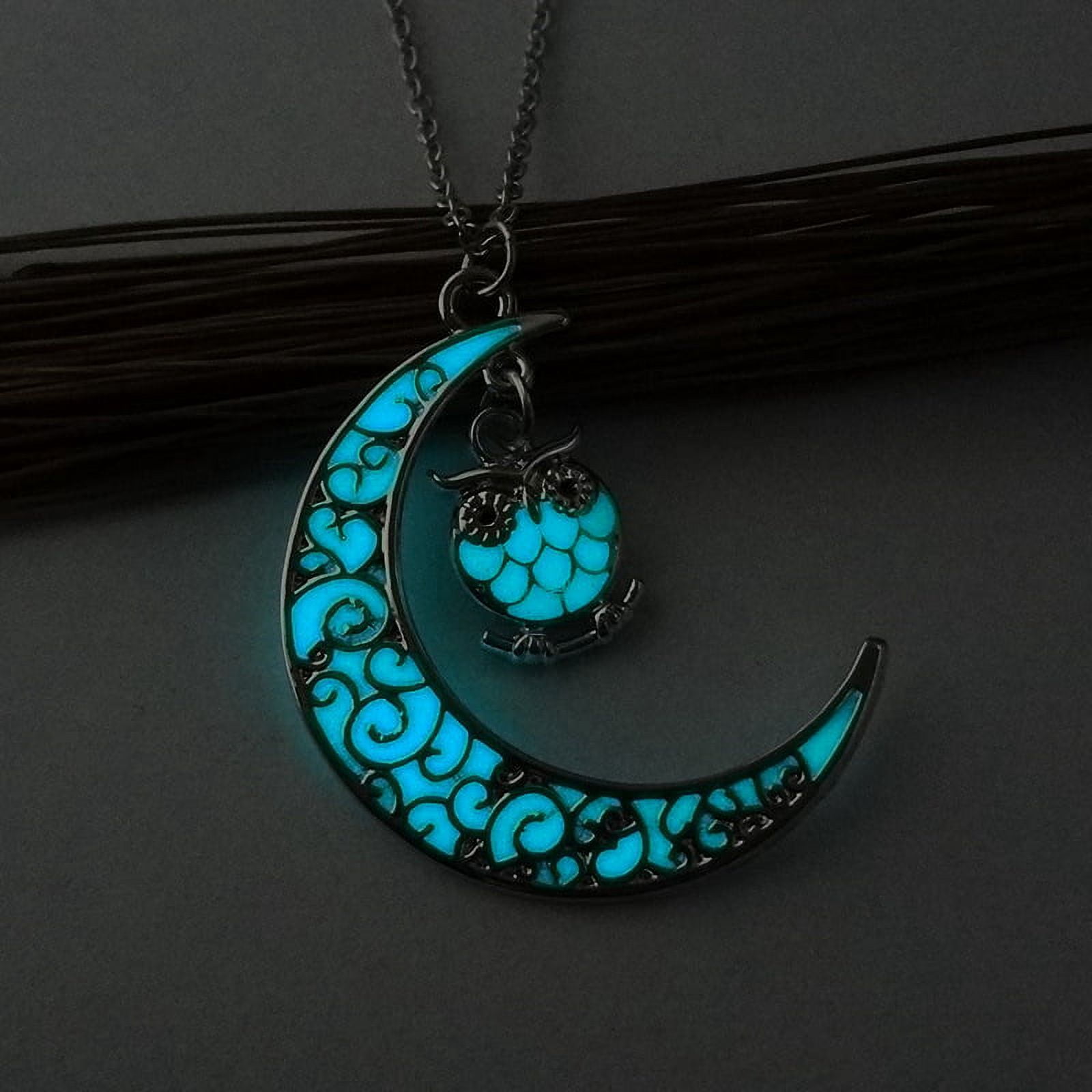 Owl Glow In Dark Pendant Chain Necklace for Women Green or Blue Ginger Lyne Collection