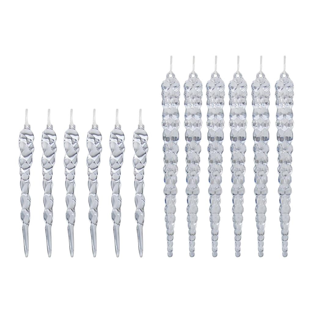 Clear Icicle Christmas Ornaments Set of 12 Shatterproof Icicles for