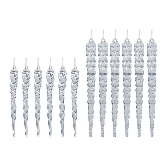 Clear Icicle Christmas Ornaments Set of 12 Shatterproof Icicles for