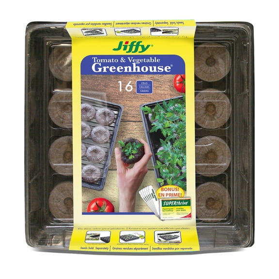 Jiffy Resuable 16 Celled Greenhouse Seed Starter Kit with 50mm Peat Pellets