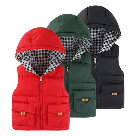 Godderr 2-10Y Toddler Boys Girls Winter Down Jacket Outwear for Kids Baby Puffer Vest Hooded Warm Jacket Sleeveless Thickened Coat