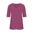 thumbnail image 6 of Penkiiy Womens V Neck Cropped T Shirts Casual Summer Crop Tops Half Sleeve Solid Color Crop Baisc Tees 2XL Purple, 6 of 6