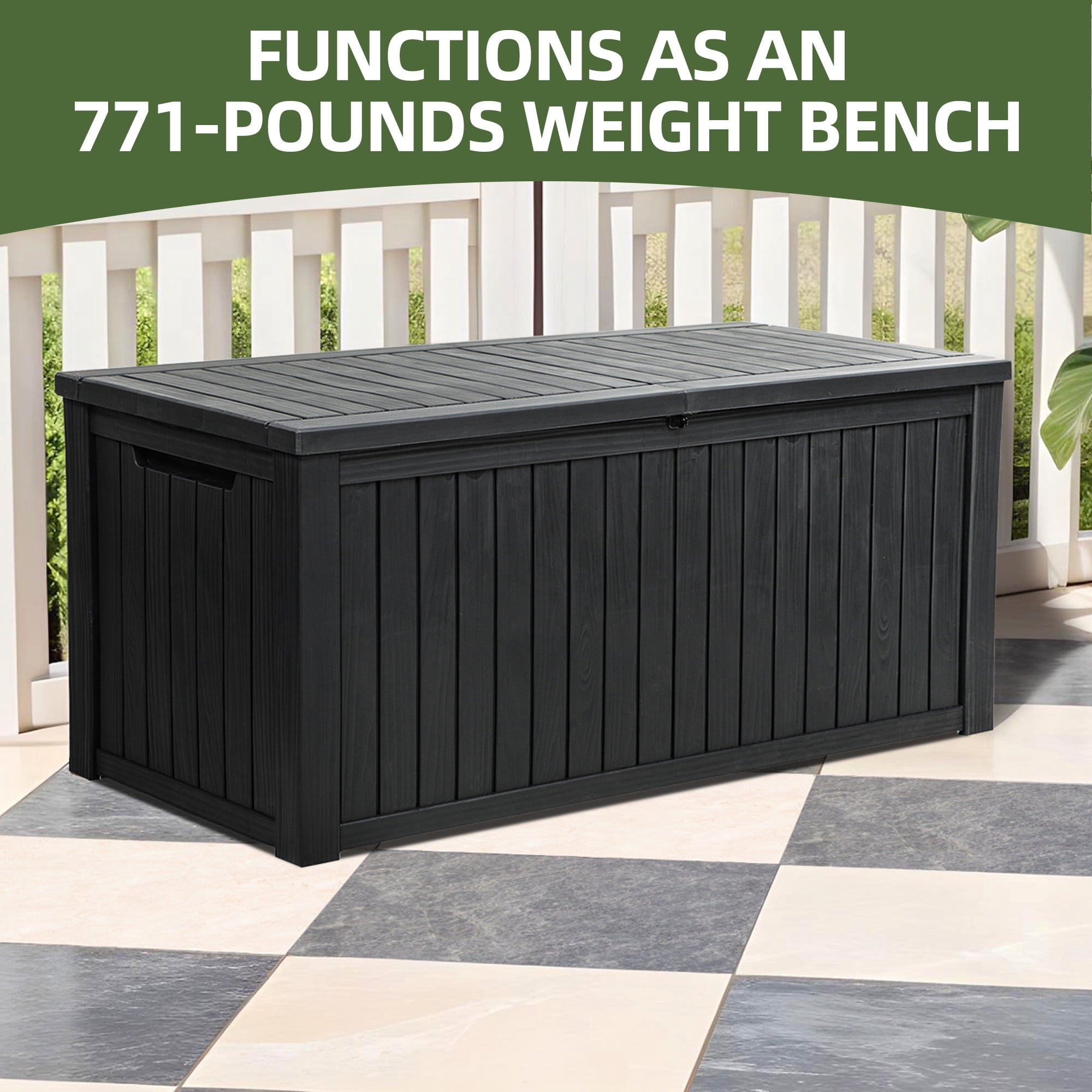 Uforic 180 Gallon Large Resin Deck Box,Outdoor Garden Waterproof Storage Box with Divider, Waterproof and Lockable,Black