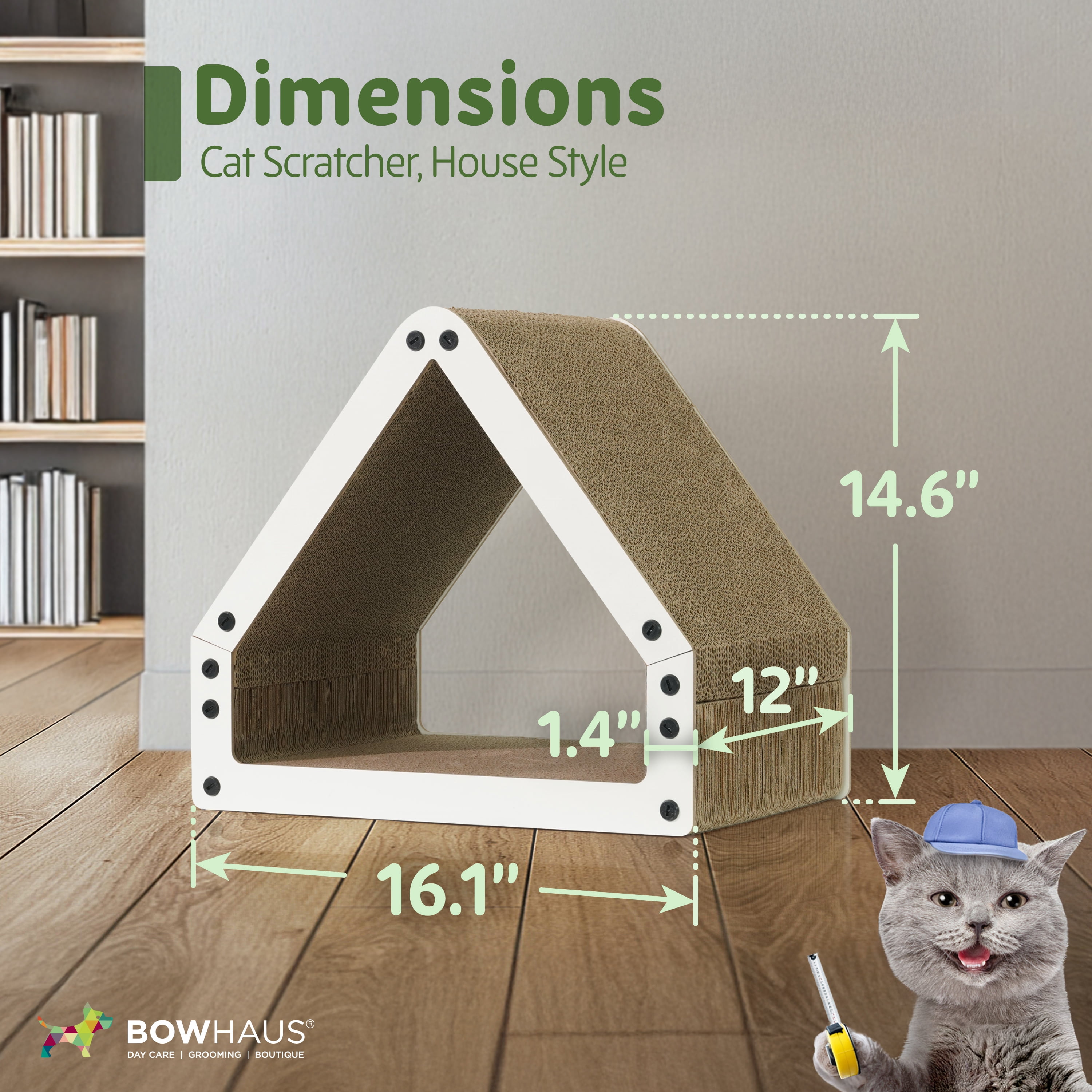 CAPHAUS House Cat Scratcher Lounger, Reversible Scratcher, Large Cat Scratching Pad, Cat Scratching Board, Scratch Pad for Indoor Cats, White