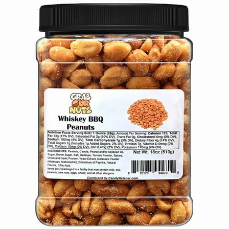 Grab Our Nuts Whiskey BBQ Flavored Roasted Peanuts - High Protein Snack - 18 Ounces