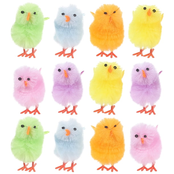 KAKOWELY 12 mini pollitos de Pascua, figuras de pollo de peluche, decoraciones para tartas de Pascua
