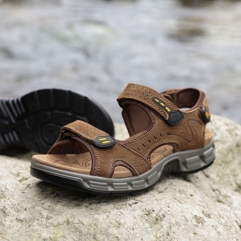Men\'s Brown Leather Athletic Sandals Sport Outdoor Hiking Sandals Open Toe Amazon.com: Men main image 3