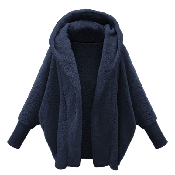 UJNDER Women's Winter Long Sleeve Solid Fuzzy Open Front Hooded Cardigans Jacket Coats Outerwear with Pocket Wool Winter Jackets for Women Navy XL