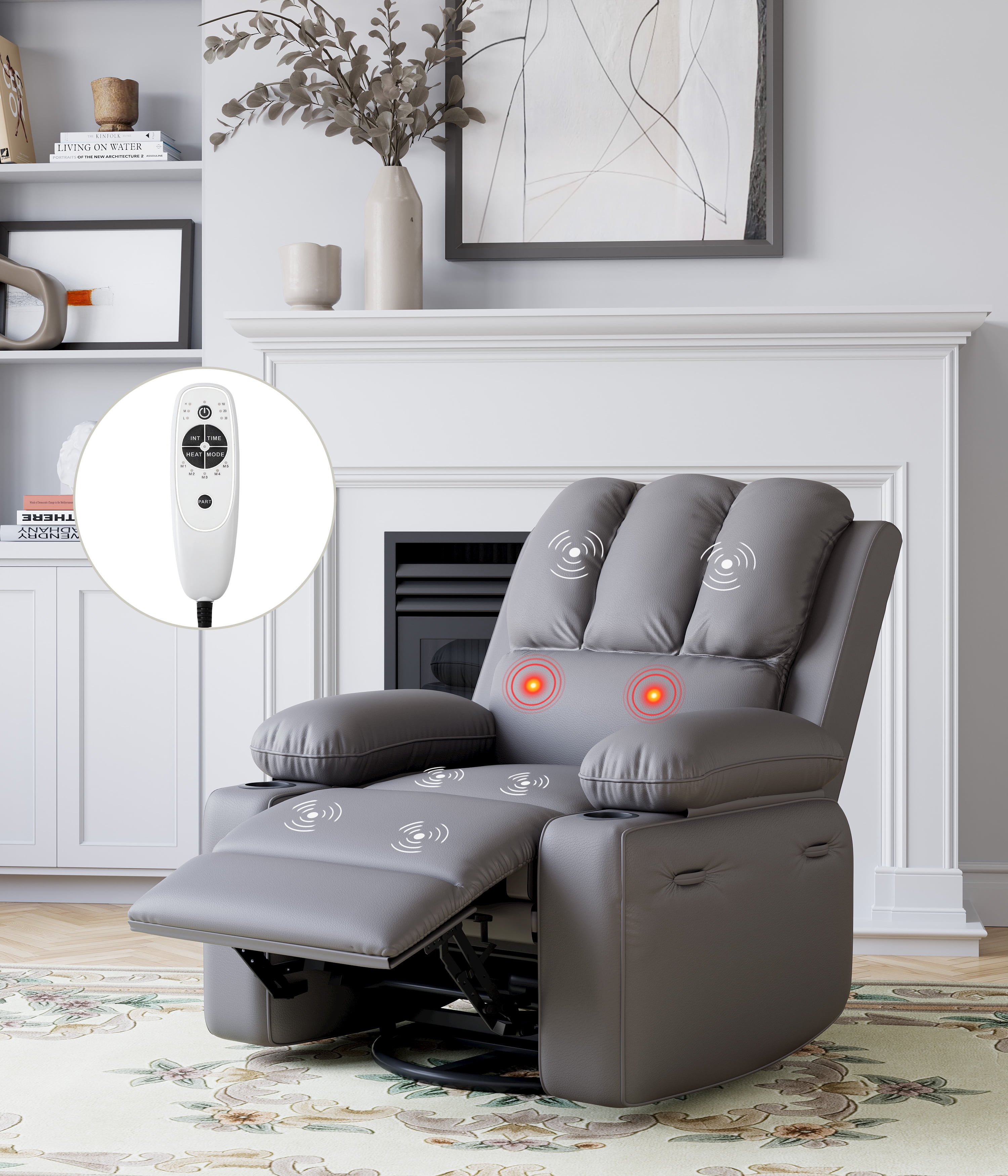 Oversized Electric Recliner Chair with Heat and Massage,360°Swivel Rocking Chair for Living Room,Nursery,or Home Theater,Ergonomic Power Reclining Sofa with Cup Holders,USB Port