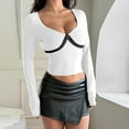 thumbnail image 4 of Qulqfy Women Long Sleeve Blouses Boat Neck Lace Crop Blouses White Party Women's Tight Tops XL, 4 of 5