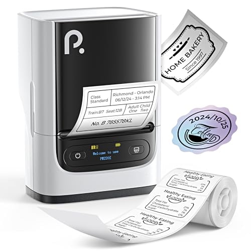Open Box POLONO PM220S LABEL MAKER MACHINE WITH TAPE 2 INCH BLUETOOTH THERMAL - WHITE