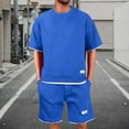 thumbnail image 2 of RPVATI Men Waffle Sets Outfits 2 Piece Casual Trendy Waffle Shirt & Shorts Summer Athletic Jogging Tracksuit Outfits Blue XXL, 2 of 6