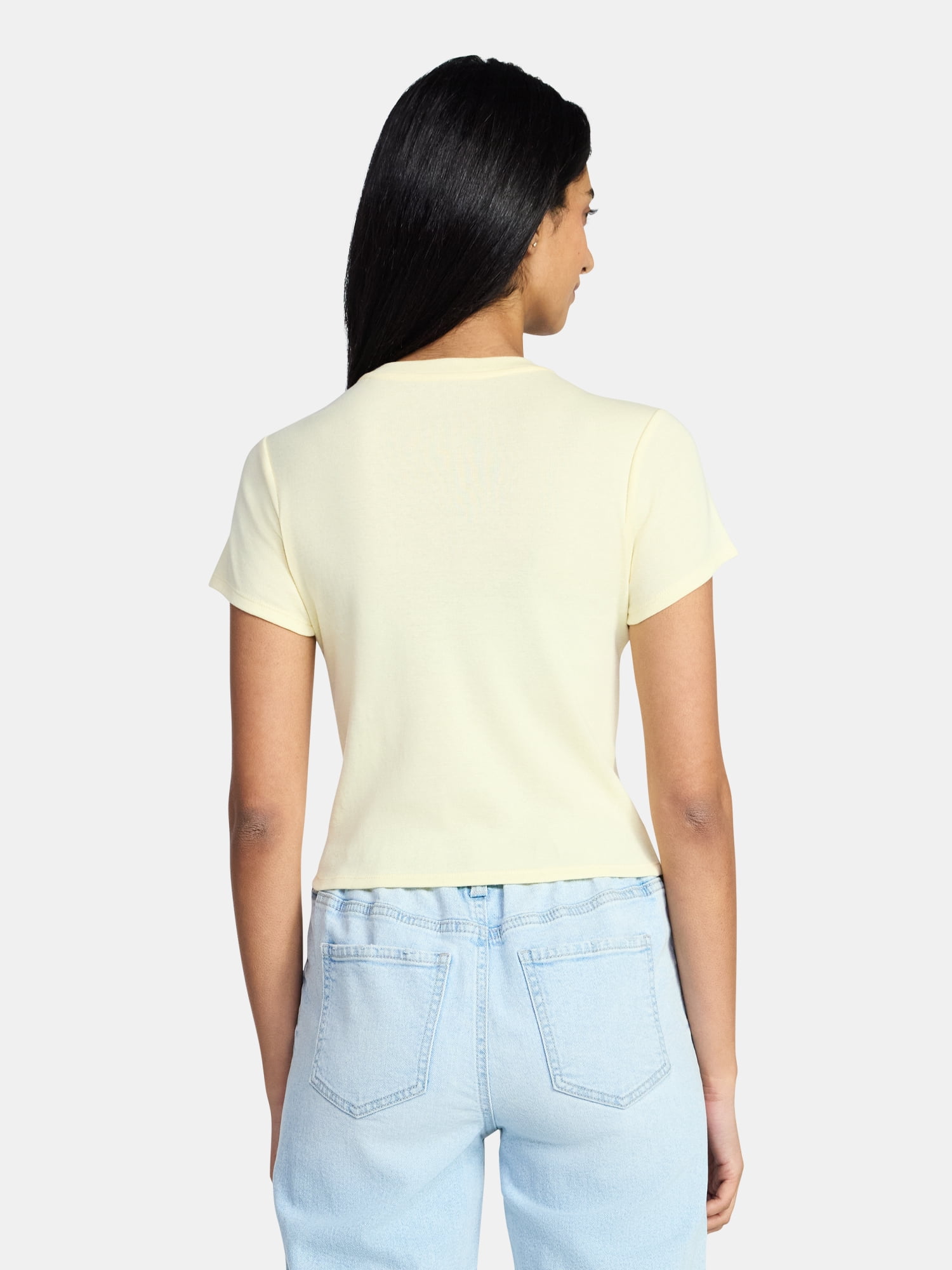 Bow Grid Watercolor Women's Graphic Cropped Baby Tee with Short Sleeves, Sizes XXS-XXL