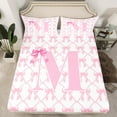 thumbnail image 2 of jejeloiu Letter M Monogrammed Twin Sheet Sets,Cartoon Bow Tie Twin Fitted Sheet,Pink Bowtie Ribbon Flat Sheet For Girls,Microfiber Room Decorative,3pcs, 2 of 7